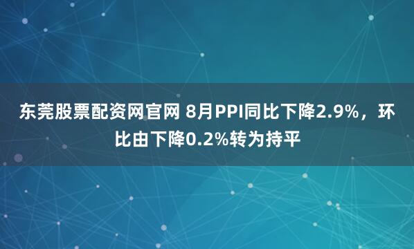 东莞股票配资网官网 8月PPI同比下降2.9%，环比由下降0.2%转为持平